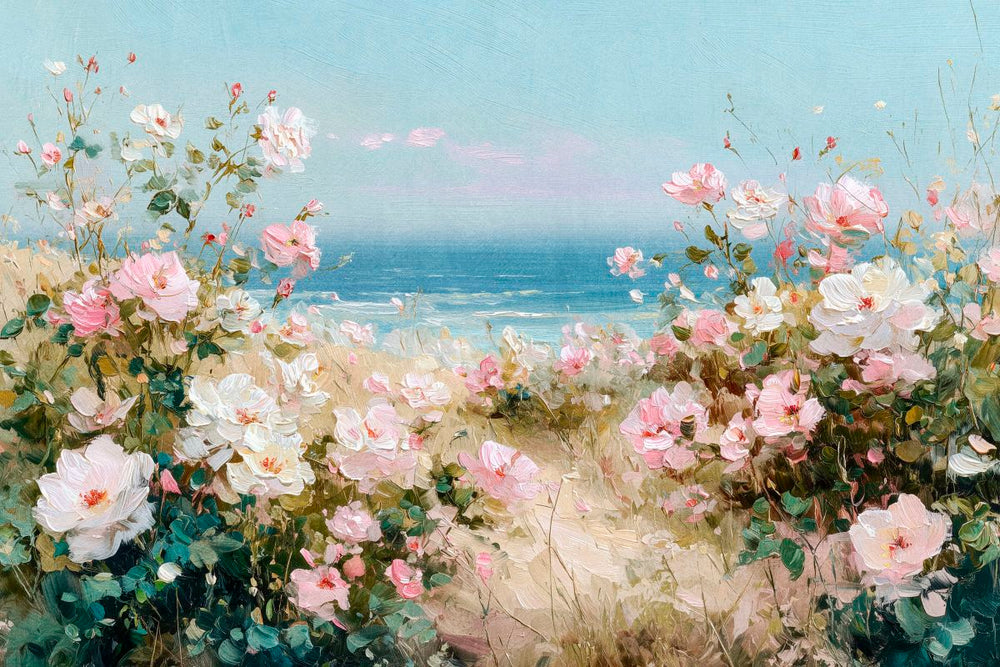 Pink Roses by the Seashore Painting