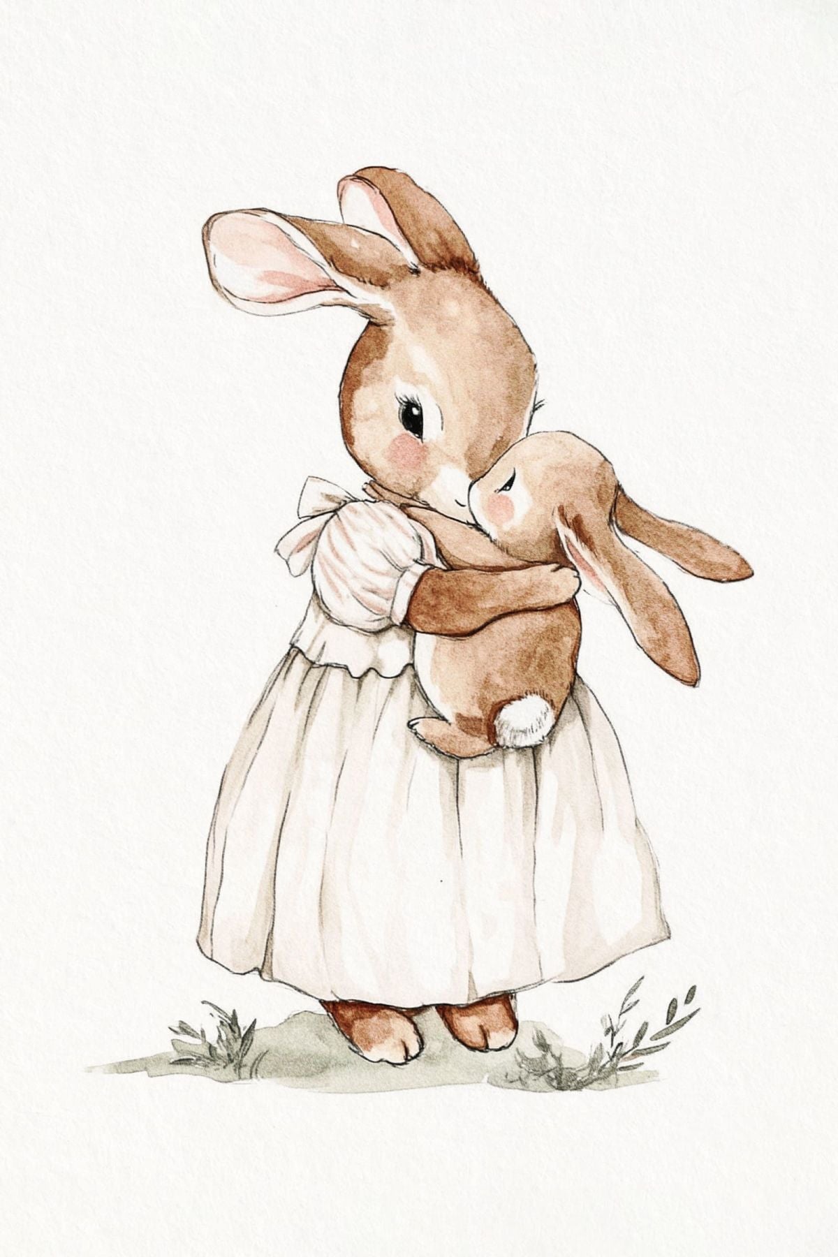 Mother and Baby Bunny Hug Watercolor