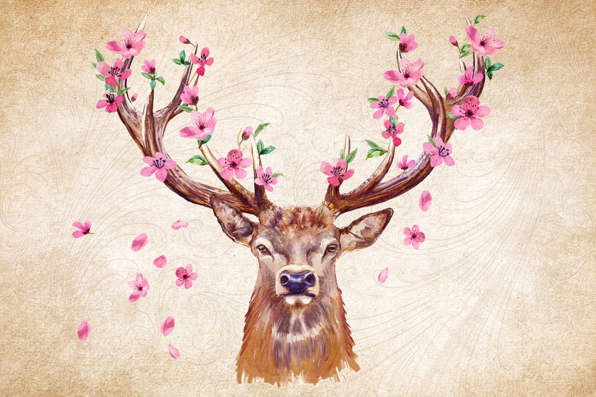 Pink Floral Deer