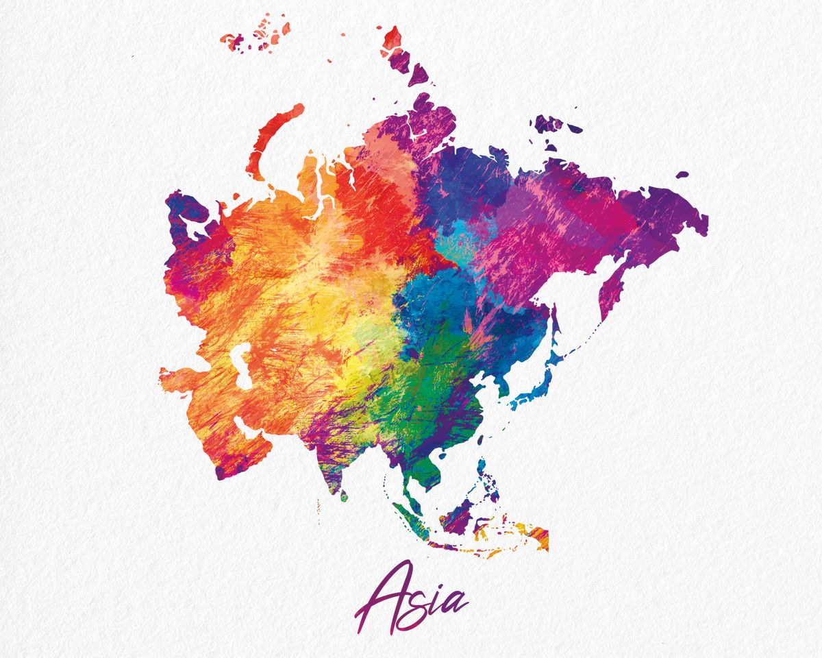 Rainbow Asia Continent Map