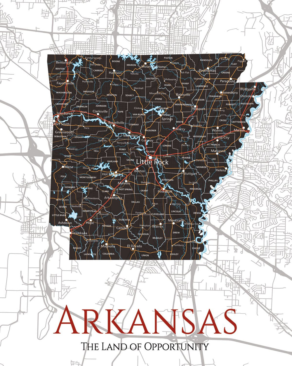 Land Of Opportunity Arkansas State Map