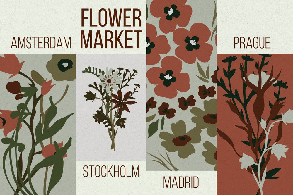 Amsterdam Stockholm Madrid Prague Flower Market Posters
