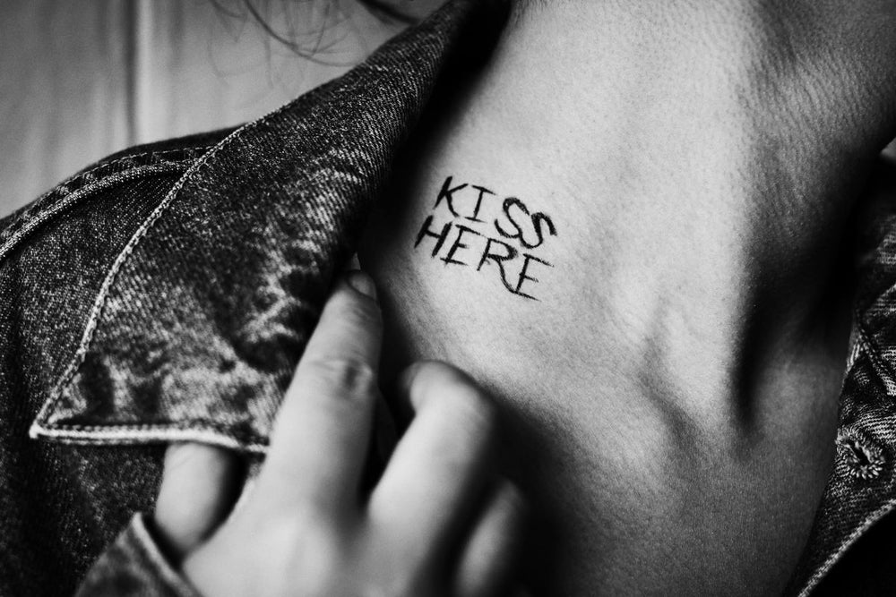Kiss Here Neck Tattoo