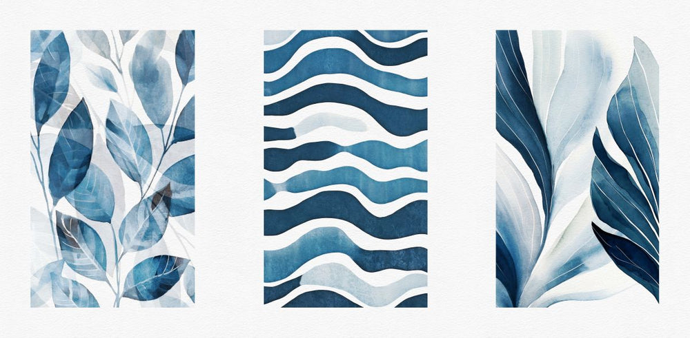 Navy Blue Nature Triptych
