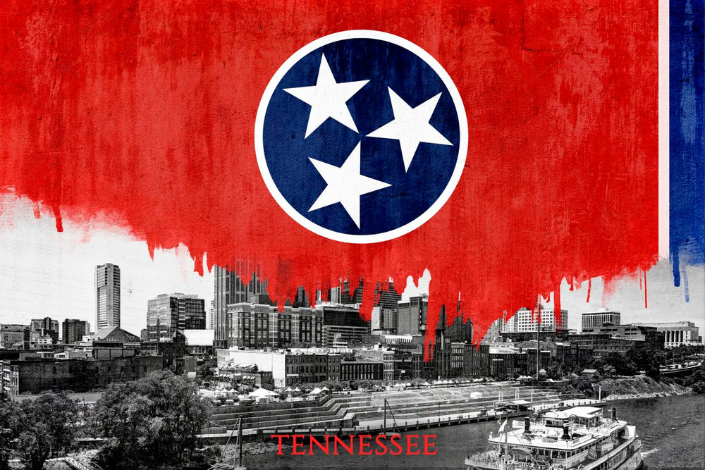 Tennessee Flag Over Skyline