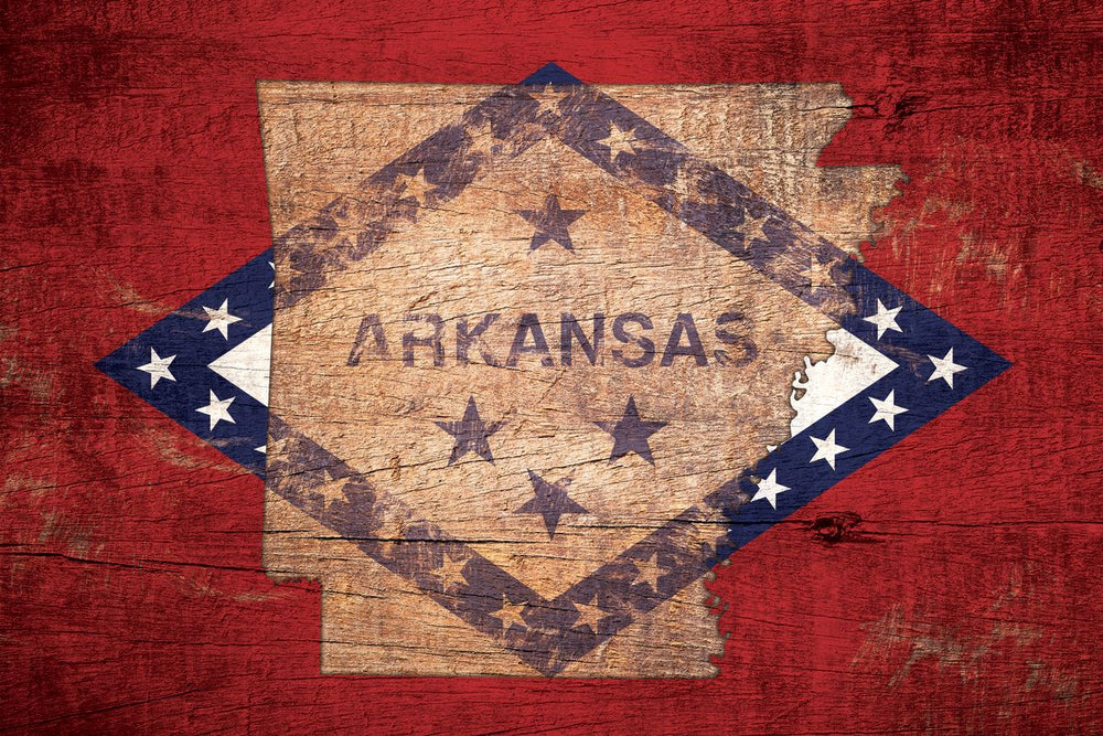State Map Over Arkansas Flag