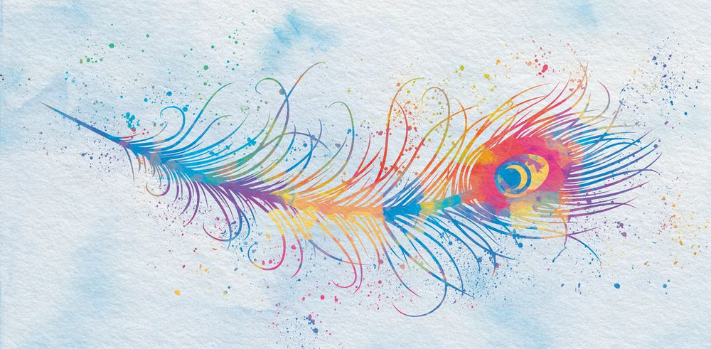 Rainbow Splatter Peacock Feather