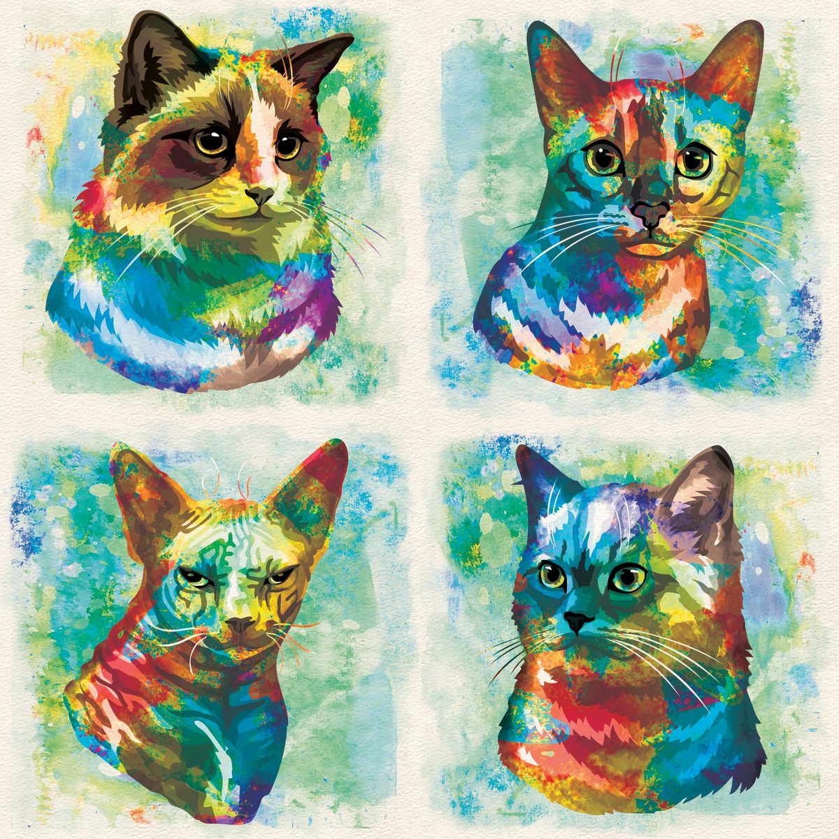 Cat Breeds Paint Splash