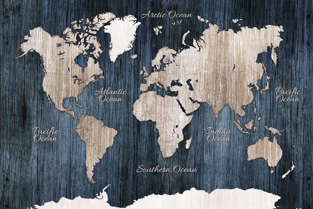 Aged Wooden World Map