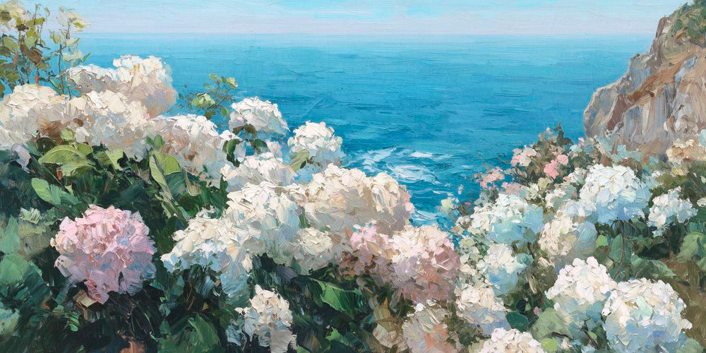 White Hydrangeas by the Sea Painting