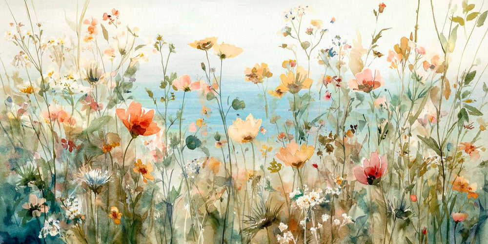 Coastal Flowers Panoramic Watercolor