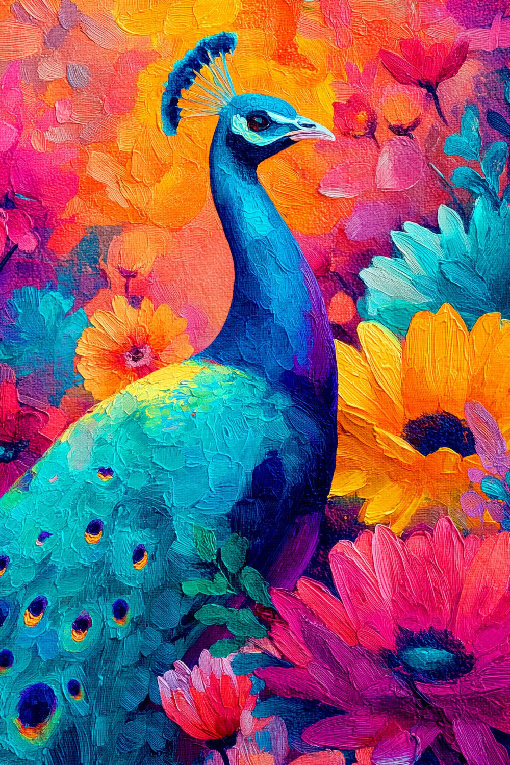 Peacock Among Flowers