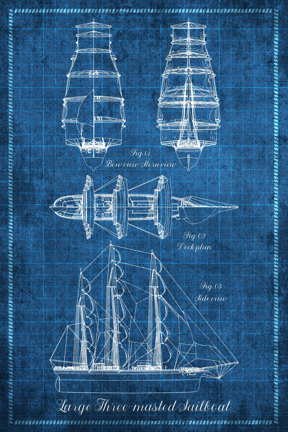 Large Three-Masted Sailboat On Blue