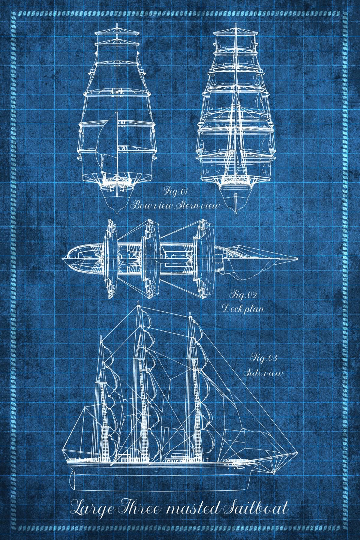 Large Three-Masted Sailboat On Blue