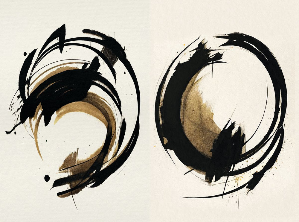 Beige Circular Streaks Diptych