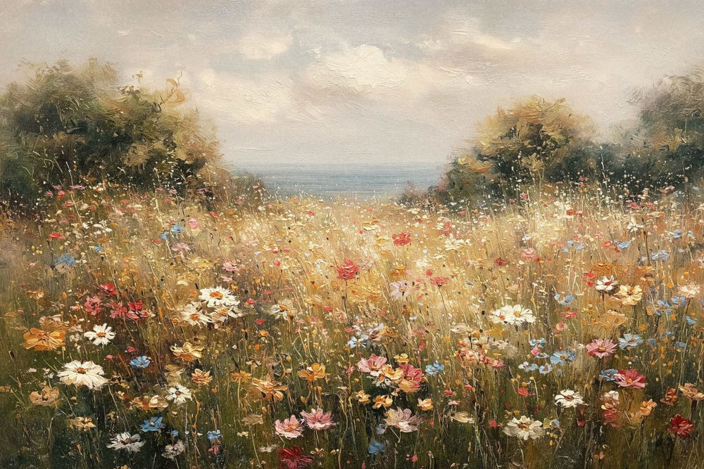 Colorful Wildflower Meadow Near the Shore
