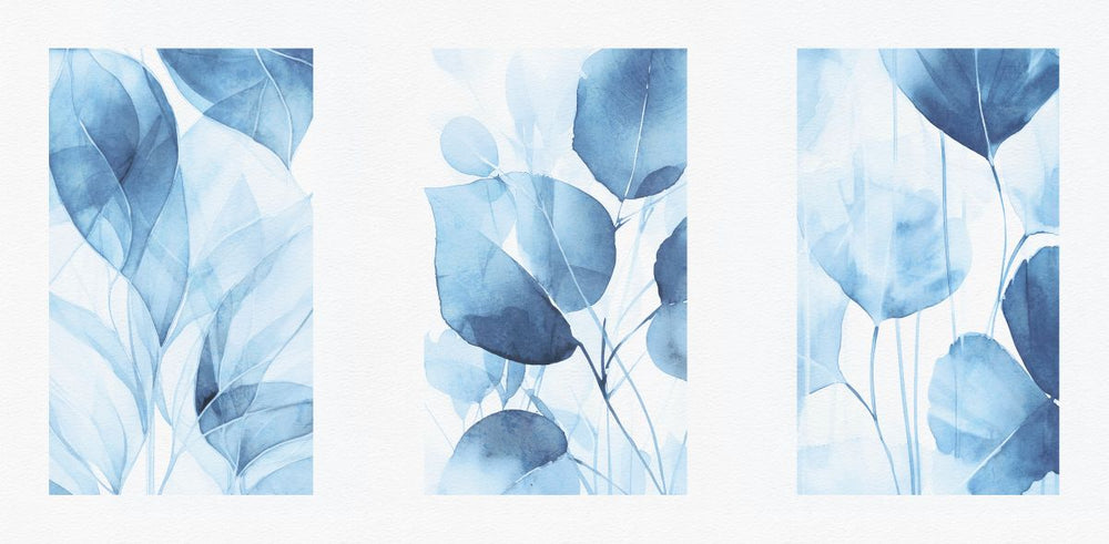 Bright Blue Leaves Triptych