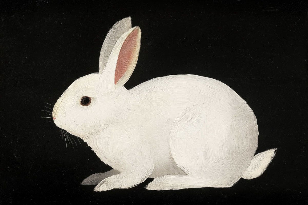 Realistic White Rabbit on Black