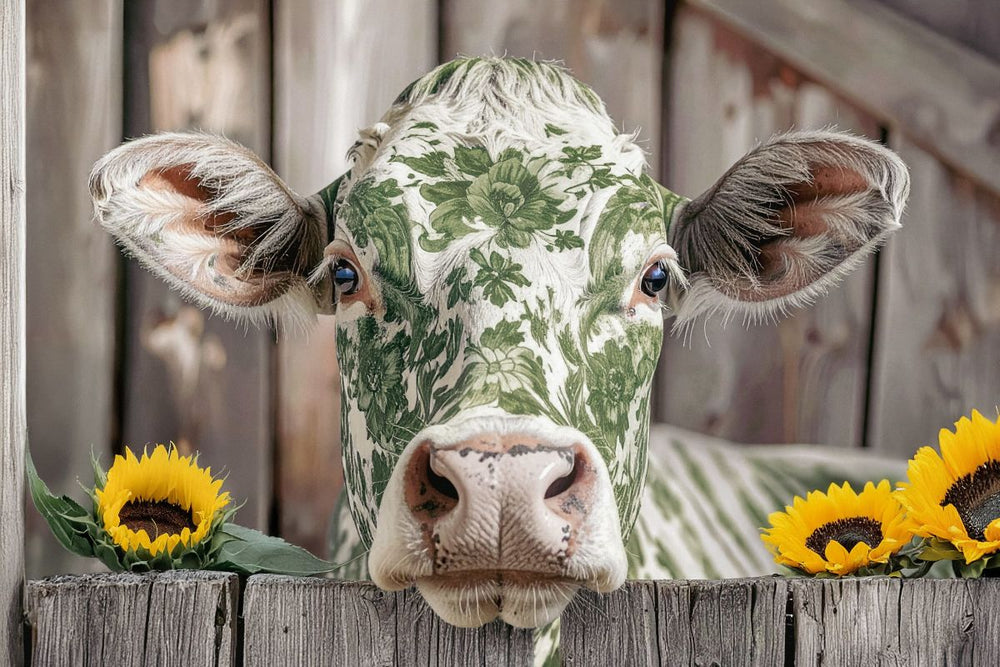 Cow In Floral Ink