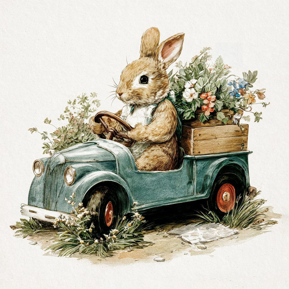 Bunny Driving Flower Cart