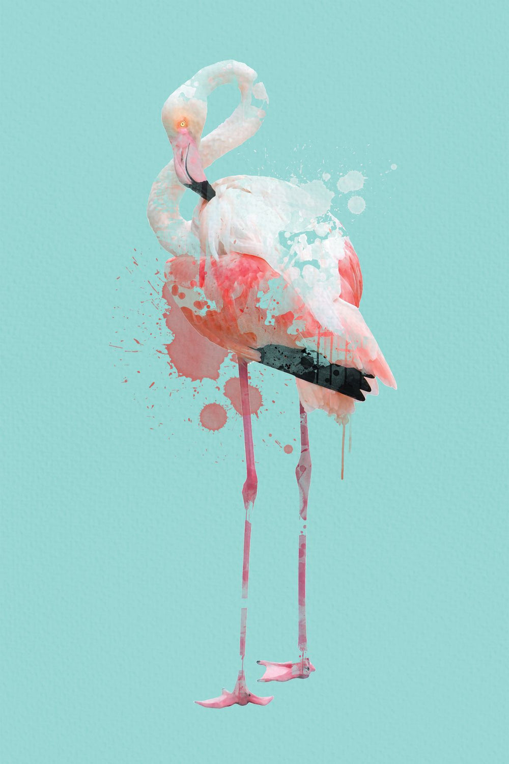 Single Flamingo Watercolor Splash