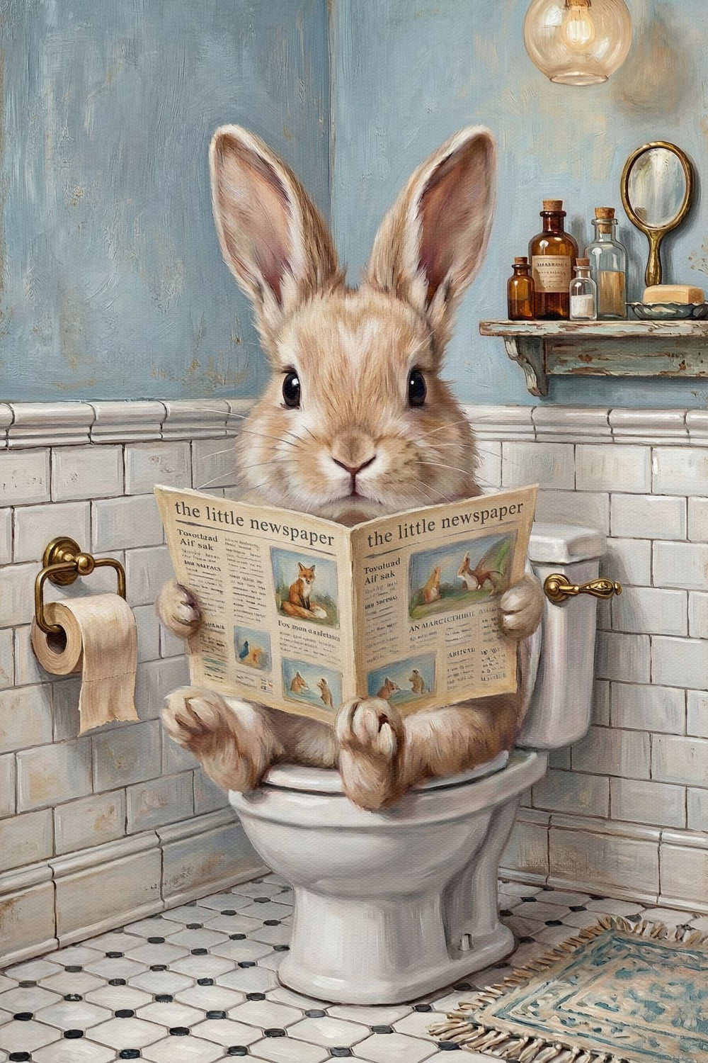 Bunny Reading the Little Newspaper