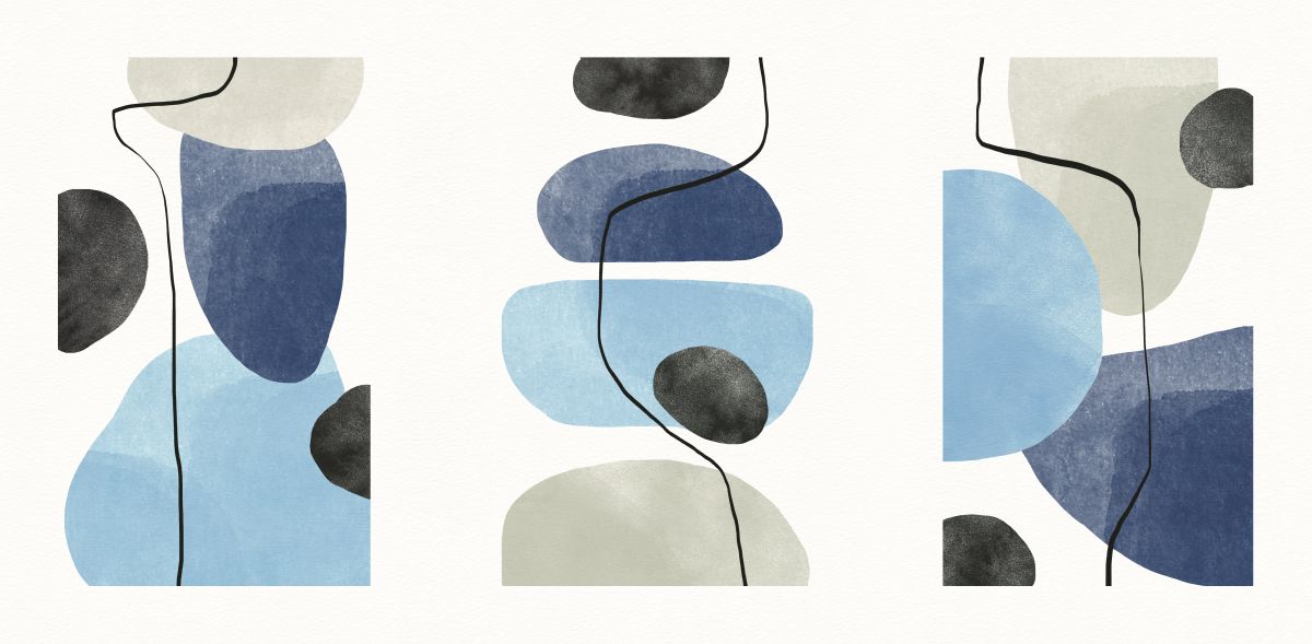 Earthy Blue Pebbles Triptych