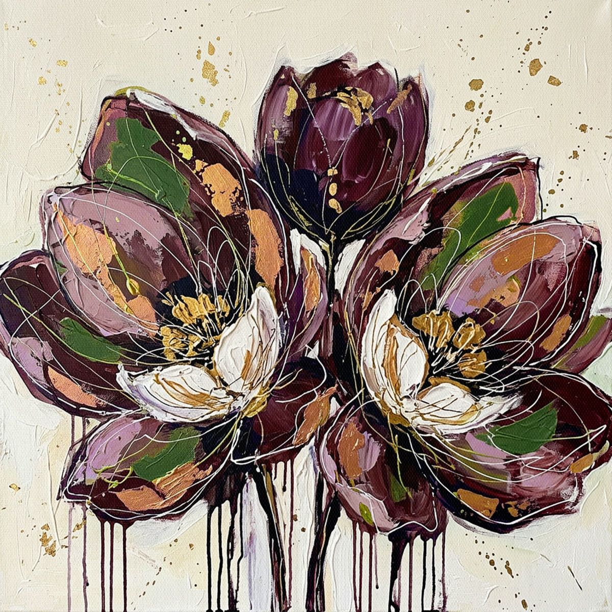 Abstract Floral Bouquet with Gold Accents