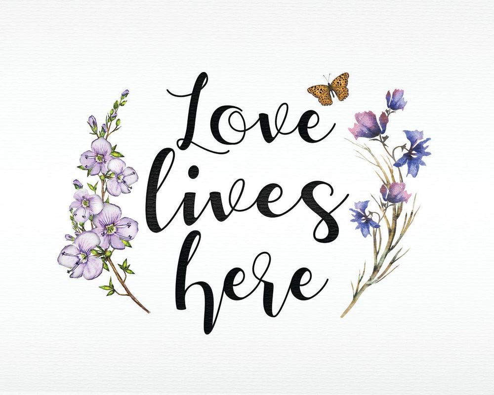 Love Lies Here Floral Typography