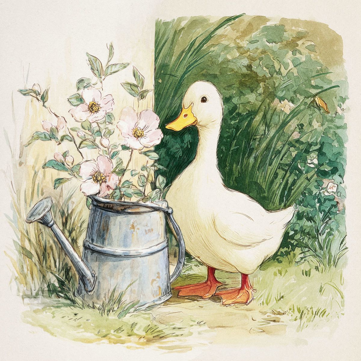 Garden Duck by the Watering Can