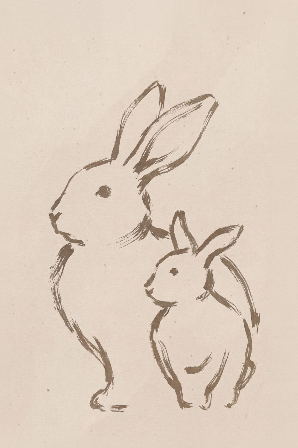 Minimalist Brown Brushstroke Rabbit Duo