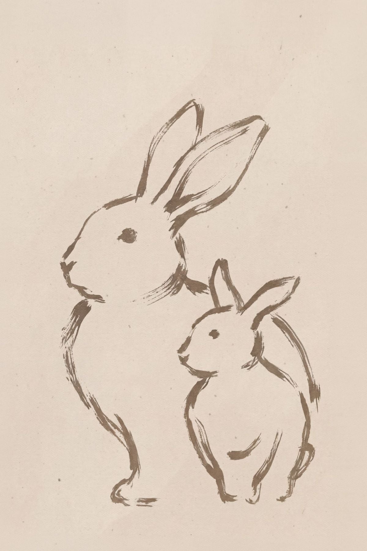 Minimalist Brown Brushstroke Rabbit Duo