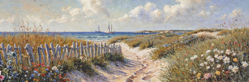 Coastal Dunes Path with Sailboats