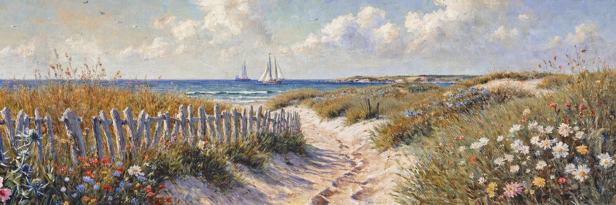 Coastal Dunes Path with Sailboats