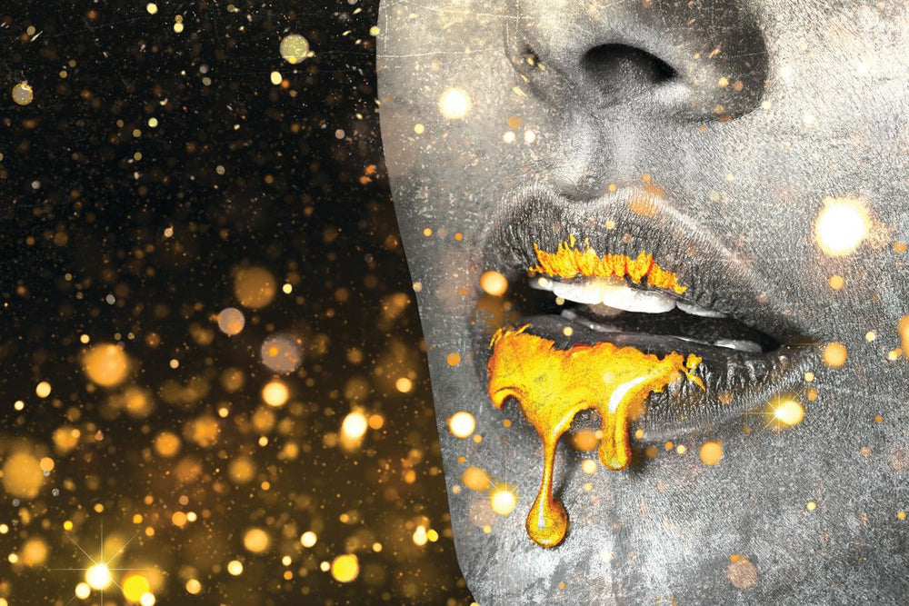 Gold Glitter Lips Paint Drip