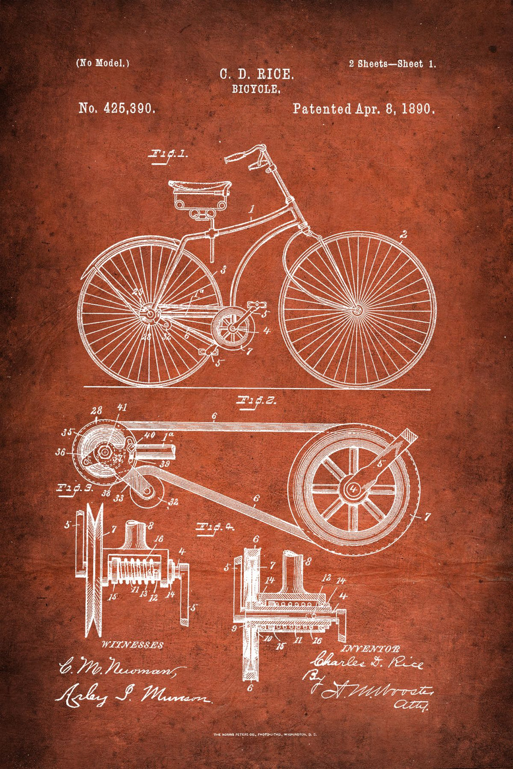 Velocipede 1890 Vintage Patent