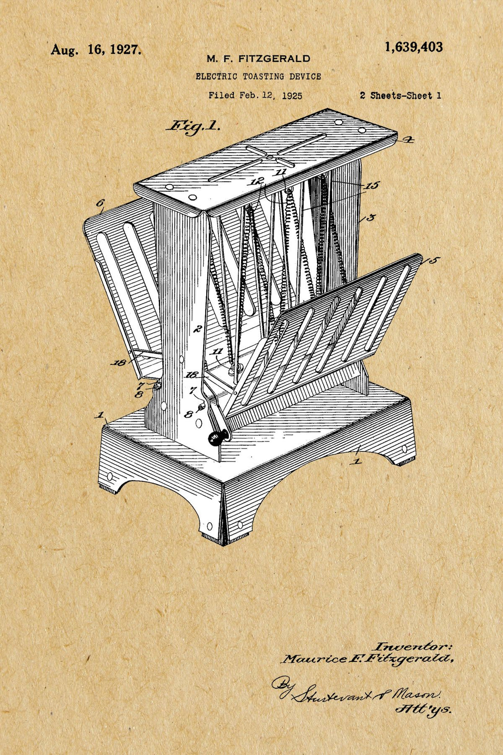 Electric Toasting Device Vintage Patent