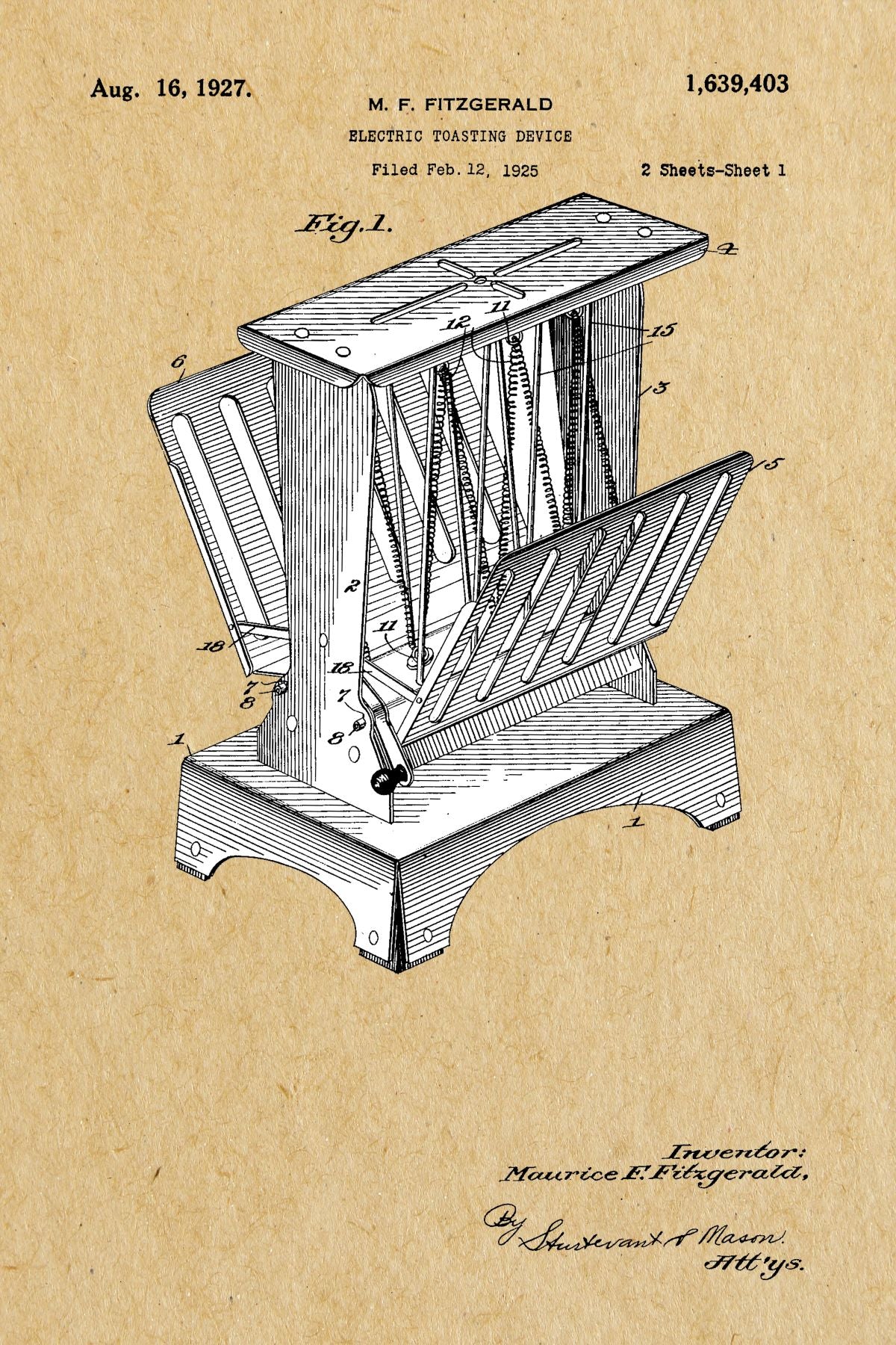 Electric Toasting Device Vintage Patent