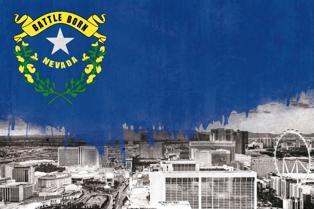 Nevada Flag Over Cityscape