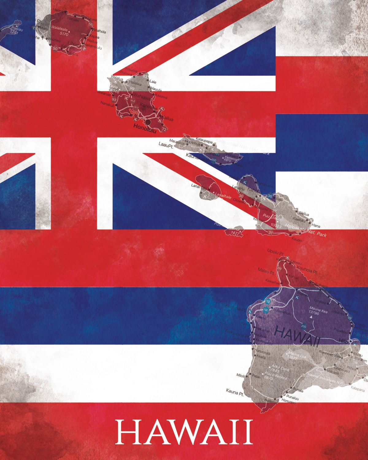 Hawaii State Flag Over Map
