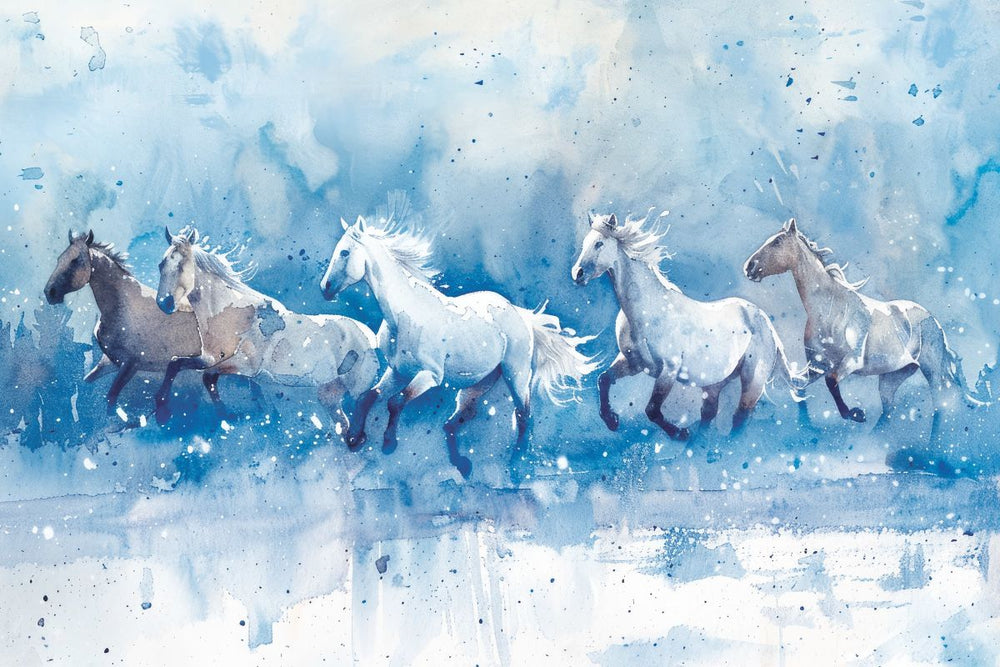 Horses Galloping Through Snow