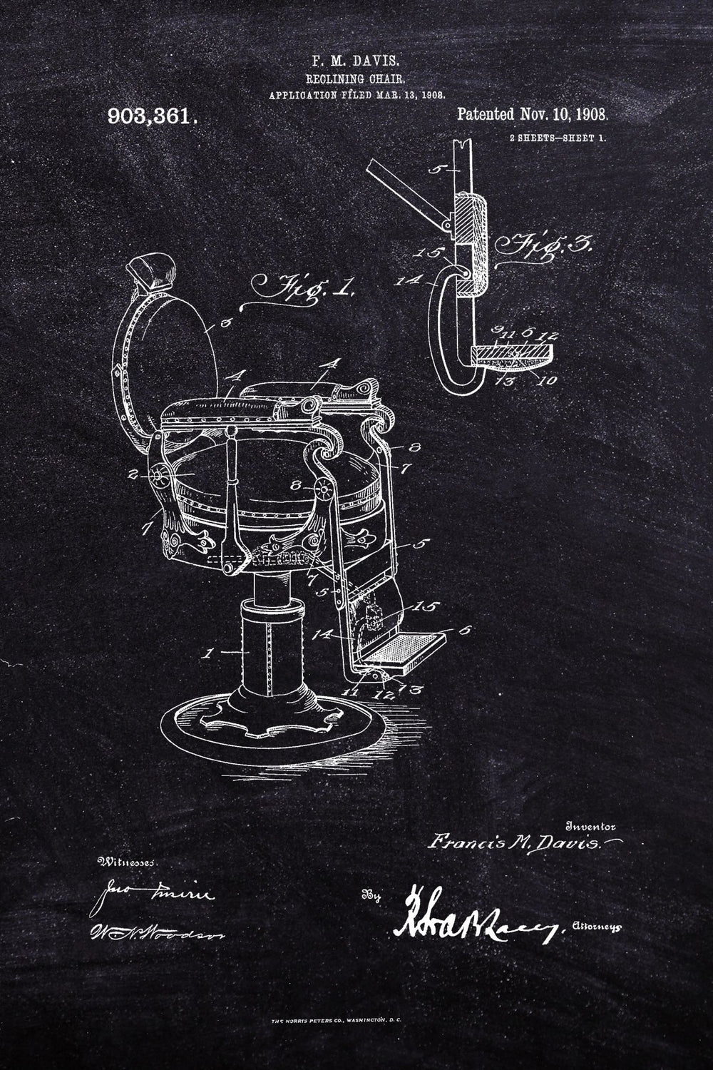 Barber's Reclining Chair BW Patent