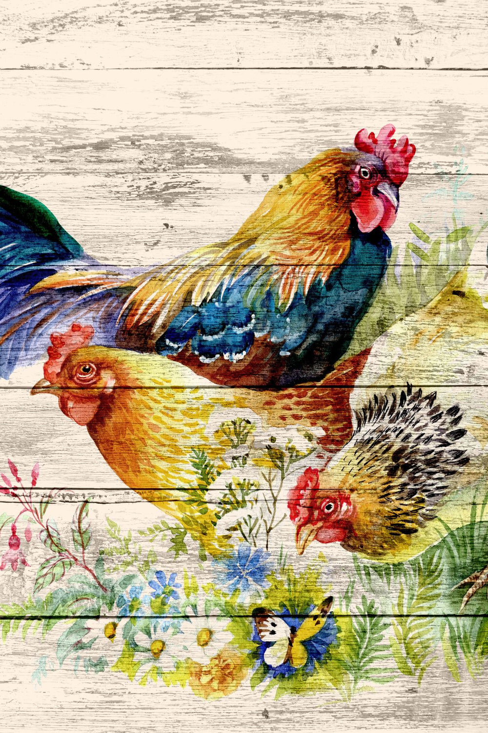 Outdoor Roosters On Wood