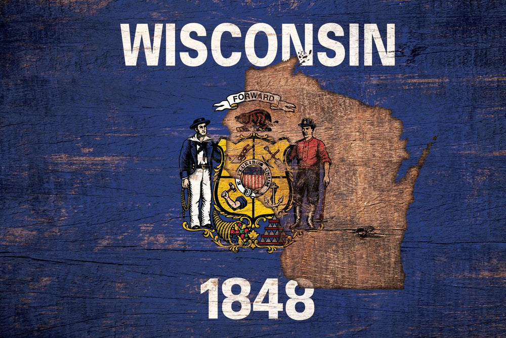 State Map Over Wisconsin Flag