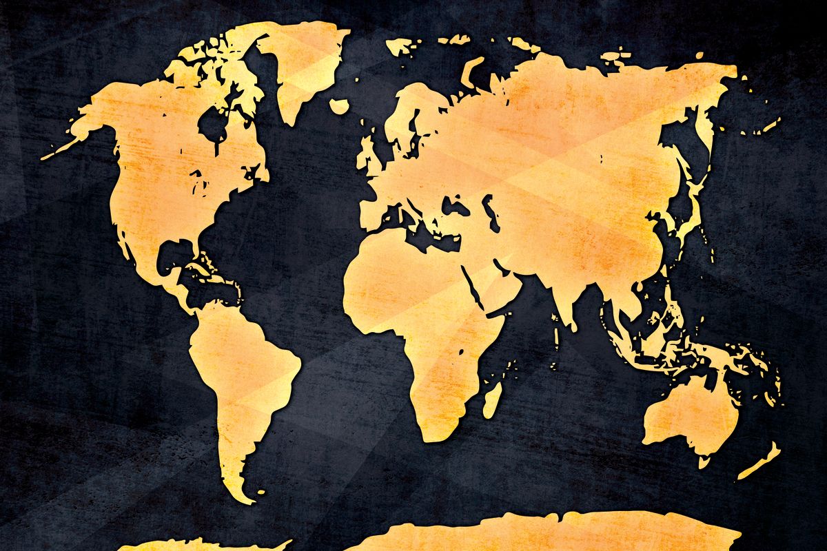 Yellow On Blue World Map