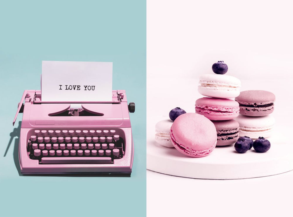 Pink Typewriter And Macarons