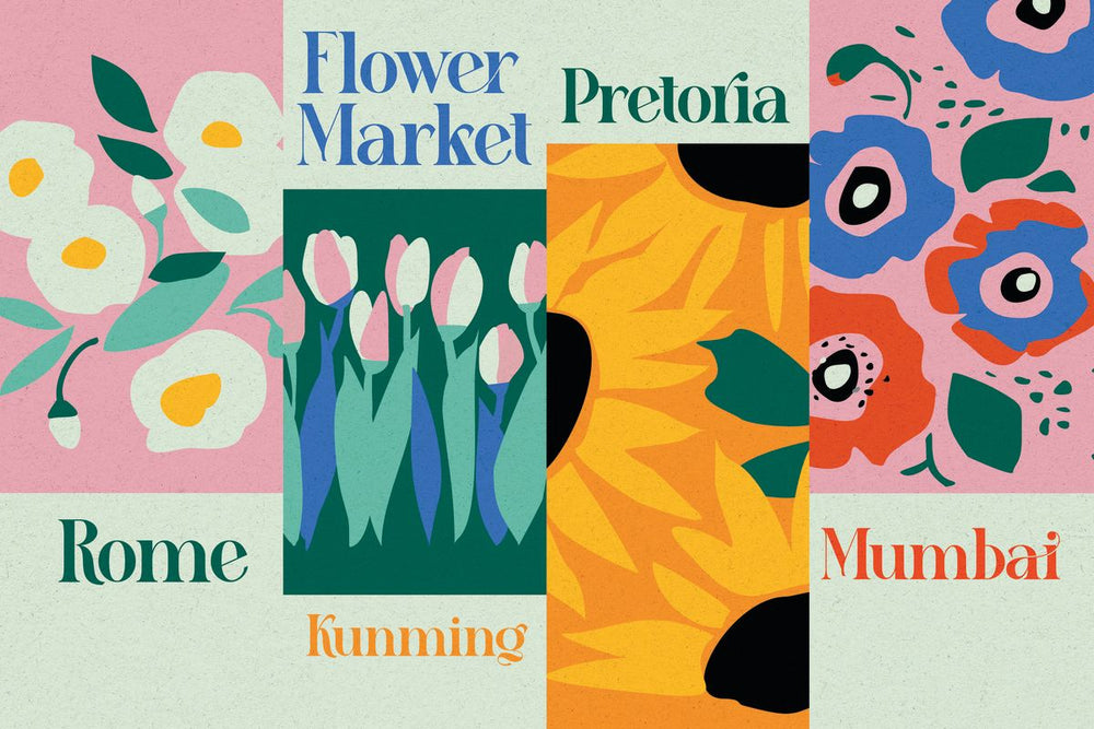 Rome Kunming Pretoria Mumbai Flower Market Posters