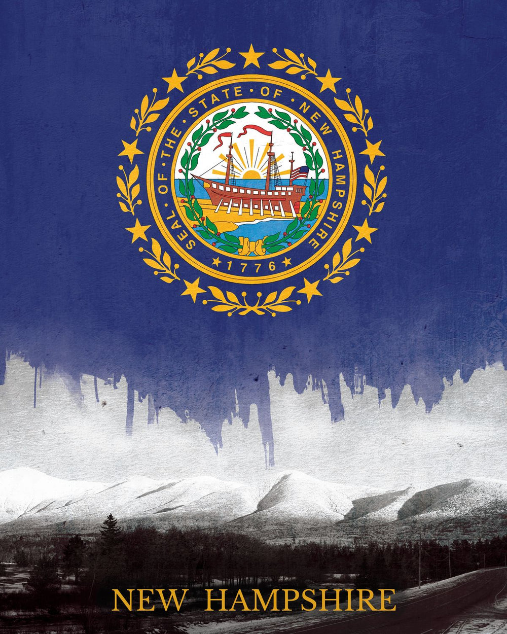 New Hampshire Flag Over Mountainscape