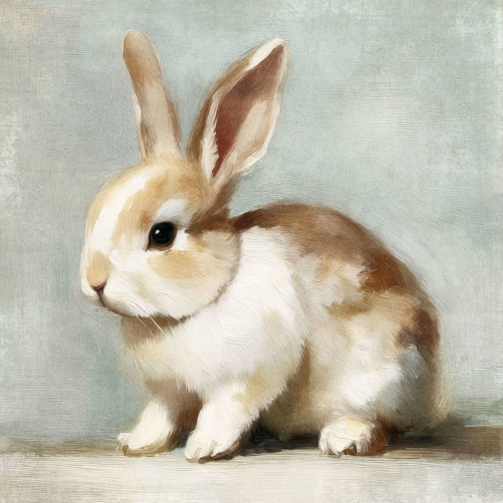 Cute Brown and White Bunny Oil Painting