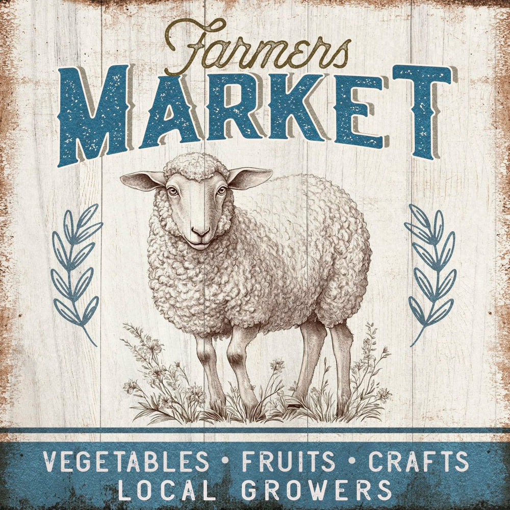 Farmers Market Sign With Sheep